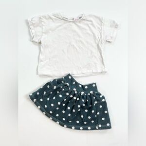 Zara White and Turquoise Polkadot Matching Skirt Set